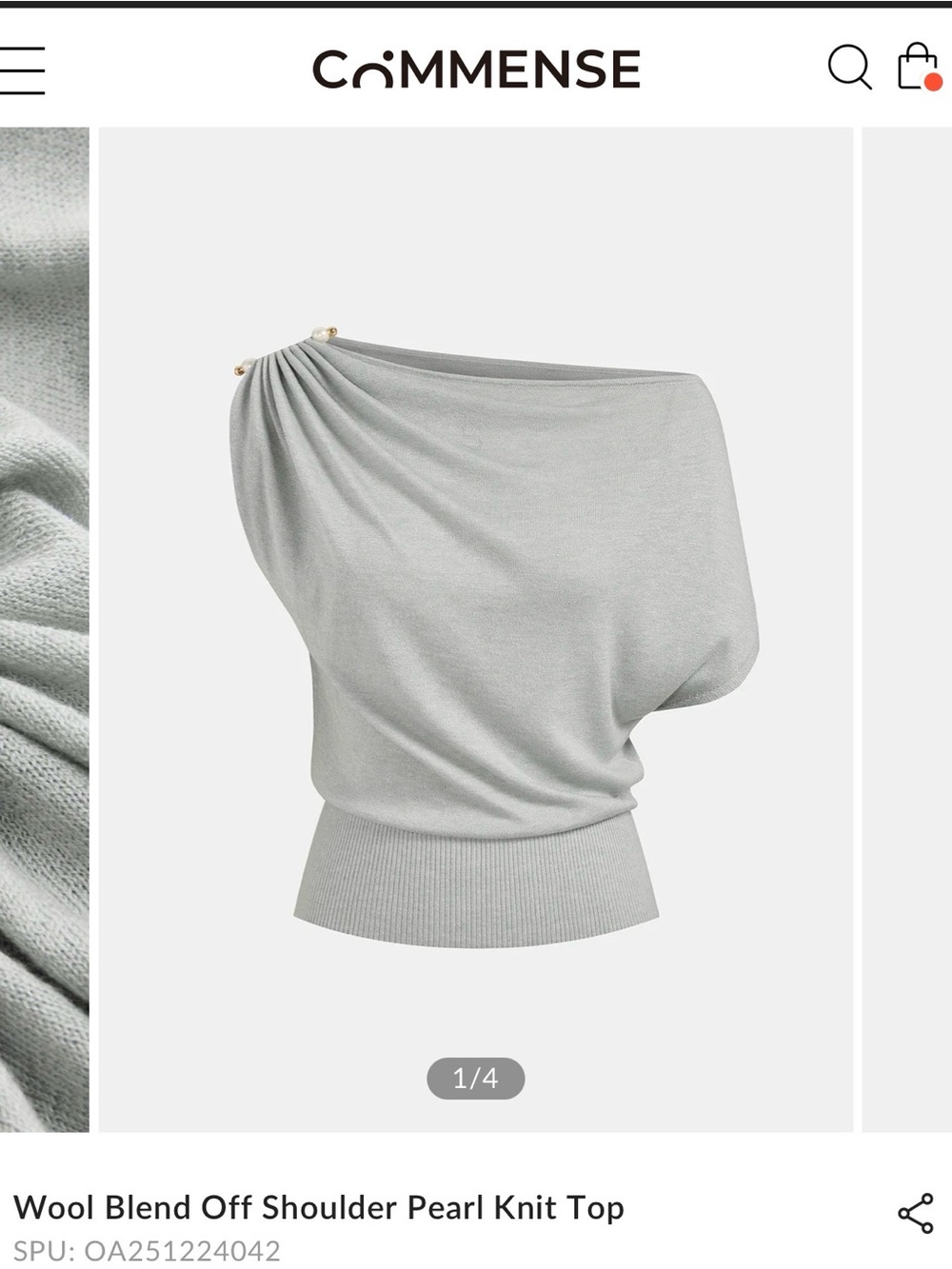 Commense Off-Shoulder Pearl-Detail Knit Top — Light Gray